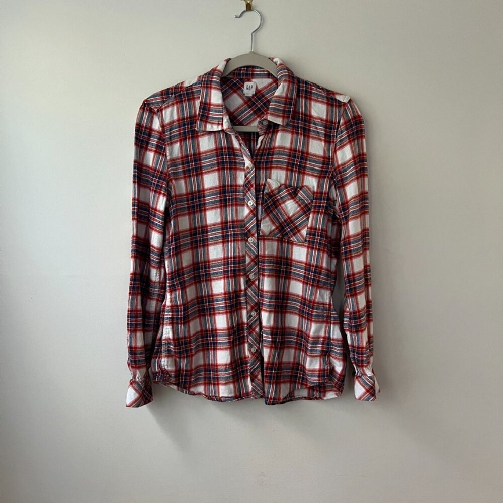 Gap, flannel, red/white, long-sleeve, M, button down
